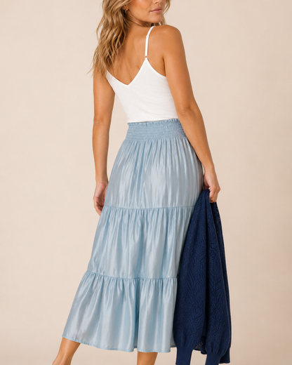 Weekend Escape Tiered Maxi Skirt in Bluebell