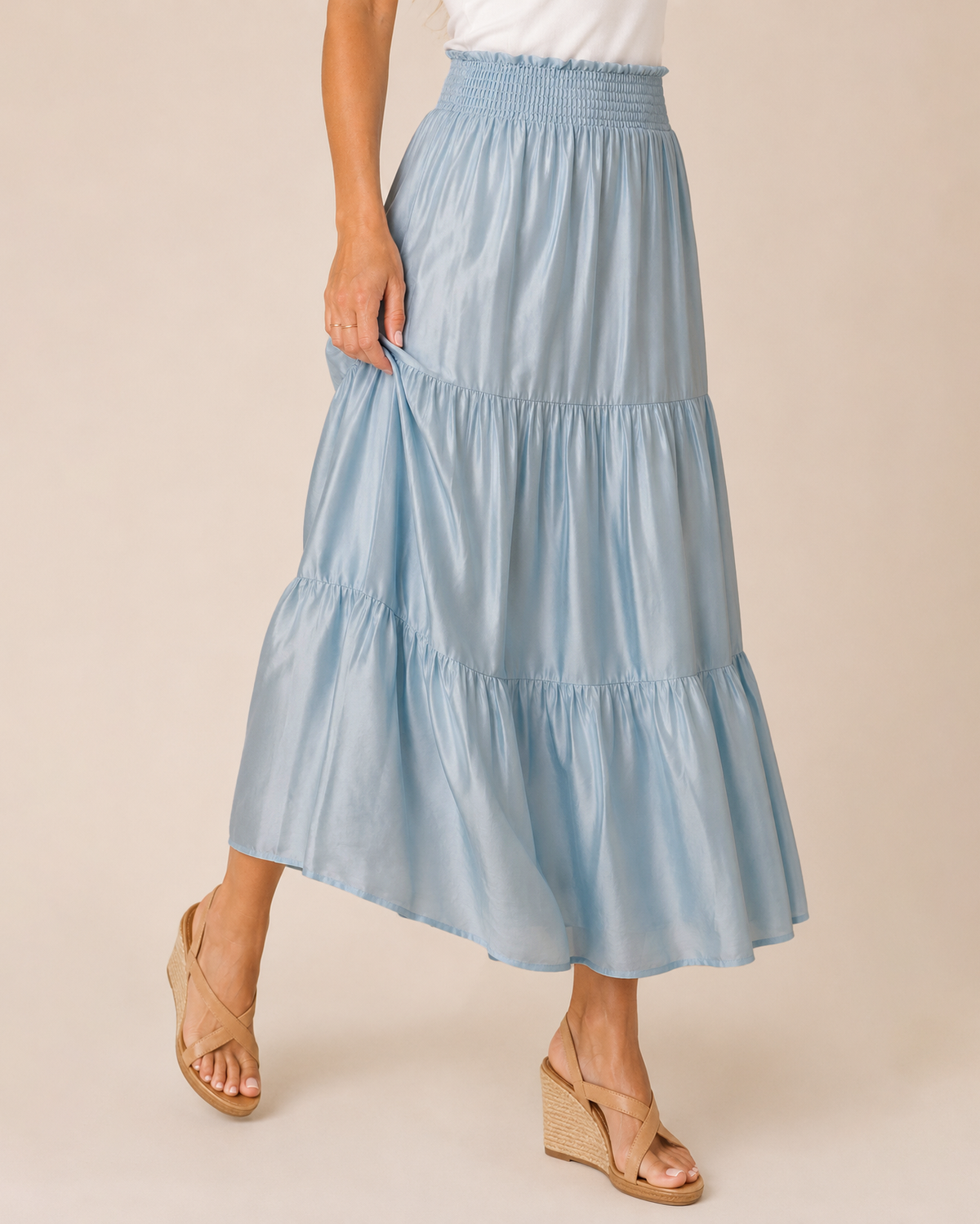 Weekend Escape Tiered Maxi Skirt in Bluebell
