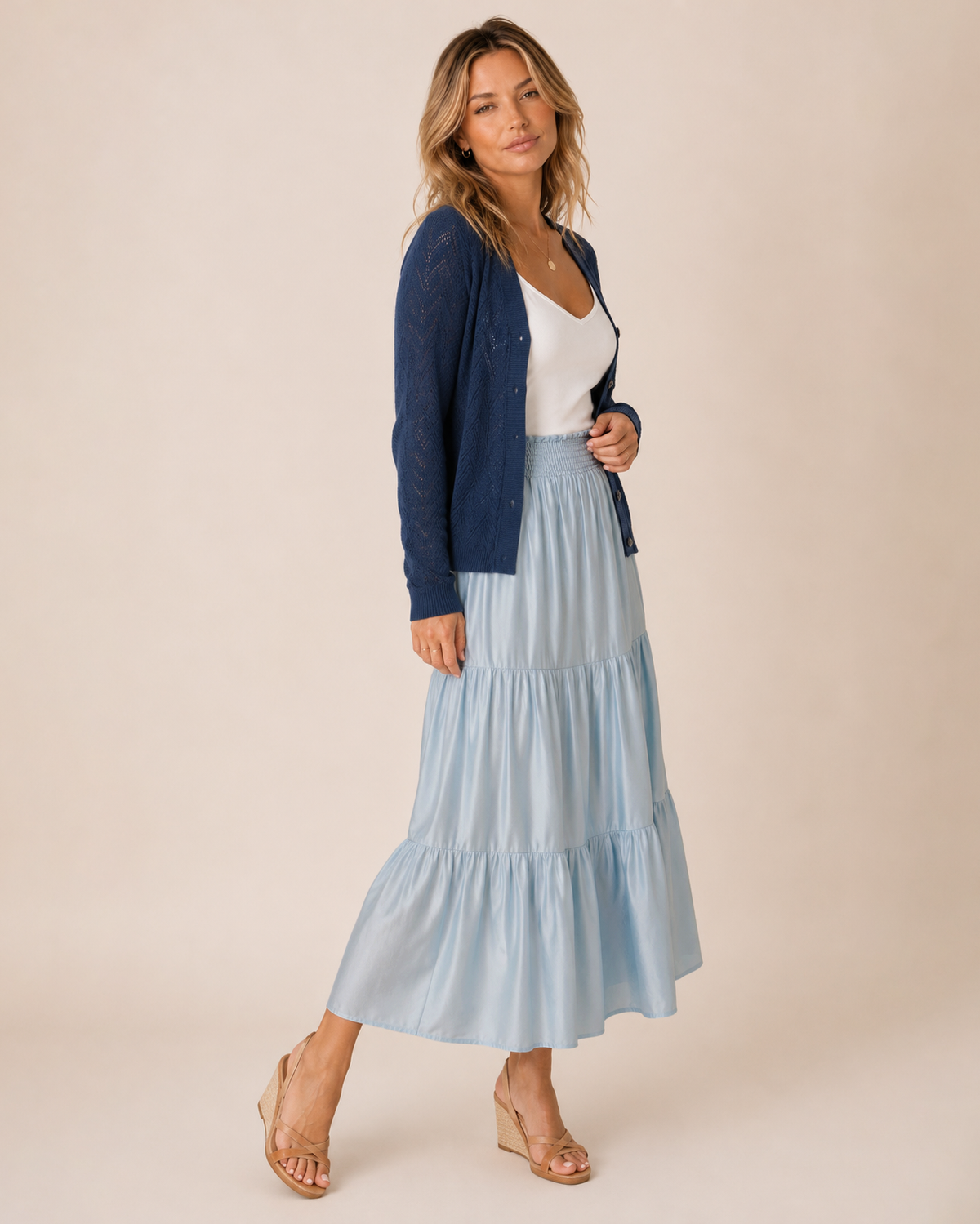 Weekend Escape Tiered Maxi Skirt in Bluebell