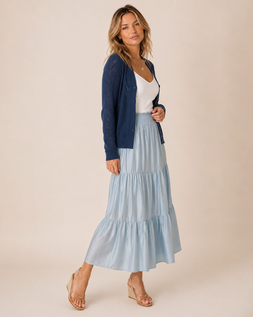 Weekend Escape Tiered Maxi Skirt in Bluebell
