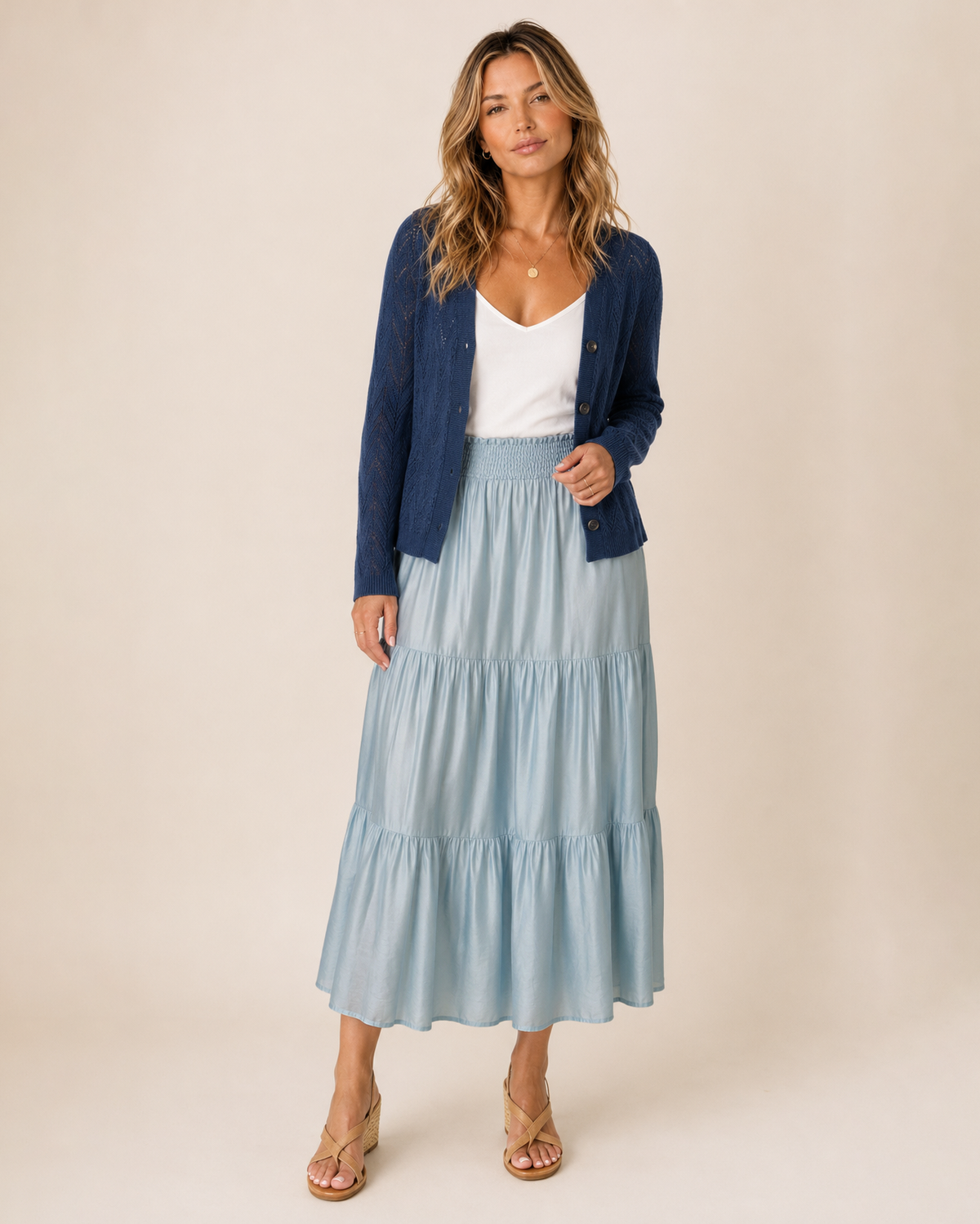 Weekend Escape Tiered Maxi Skirt in Bluebell