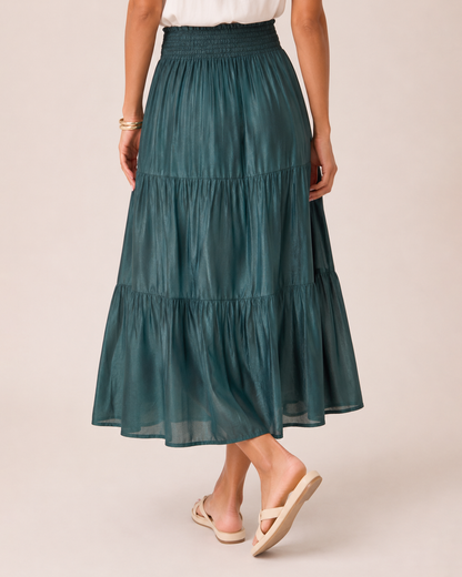 Weekend Escape Tiered Maxi Skirt in Ivy