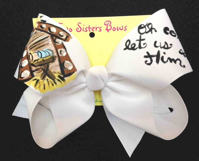 Adoration -Handpainted White Hair bow - Choose 6â or 8â