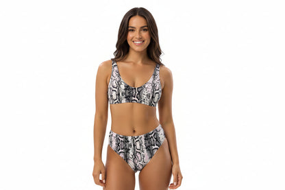 The Gymbum UK QuickDry Faded Snake Print High-Waisted Bikini