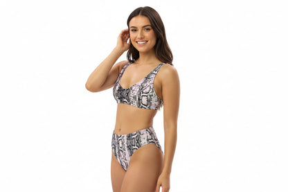 The Gymbum UK QuickDry Faded Snake Print High-Waisted Bikini