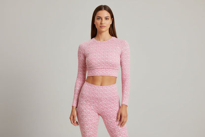 Gymbum UK Soft Pink Heart long-sleeve crop top
