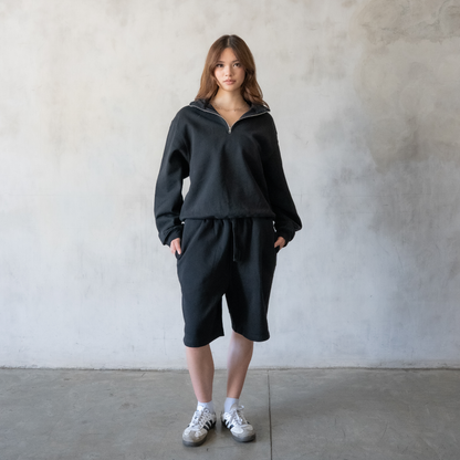 600 GSM 'Black' Quarter Zip Sweatshirt