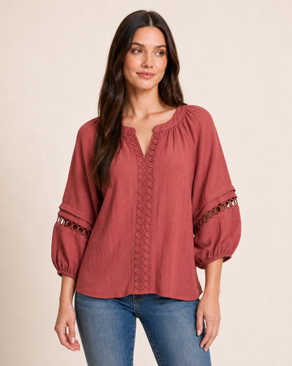 Breezy Days Bubble Sleeve Peasant Top