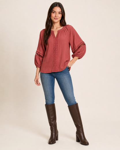 Breezy Days Bubble Sleeve Peasant Top