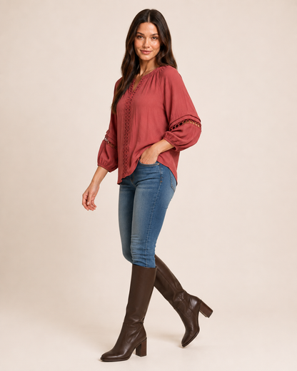 Breezy Days Bubble Sleeve Peasant Top