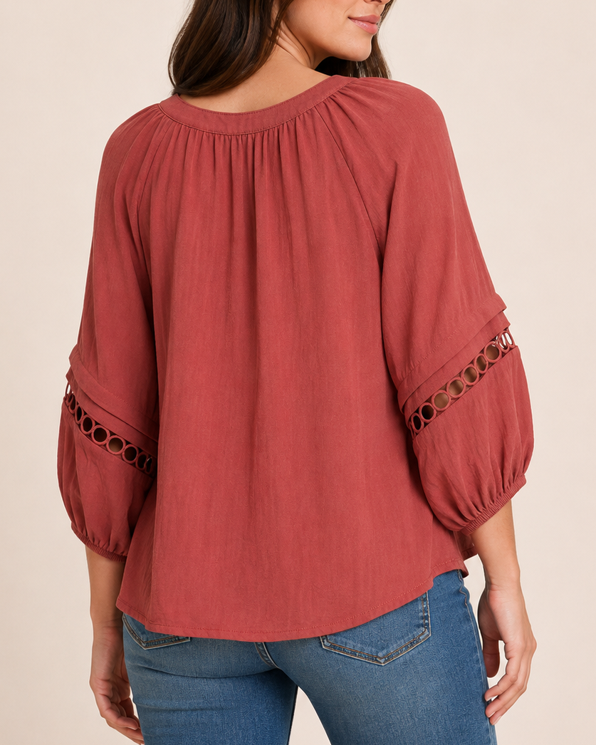 Breezy Days Bubble Sleeve Peasant Top