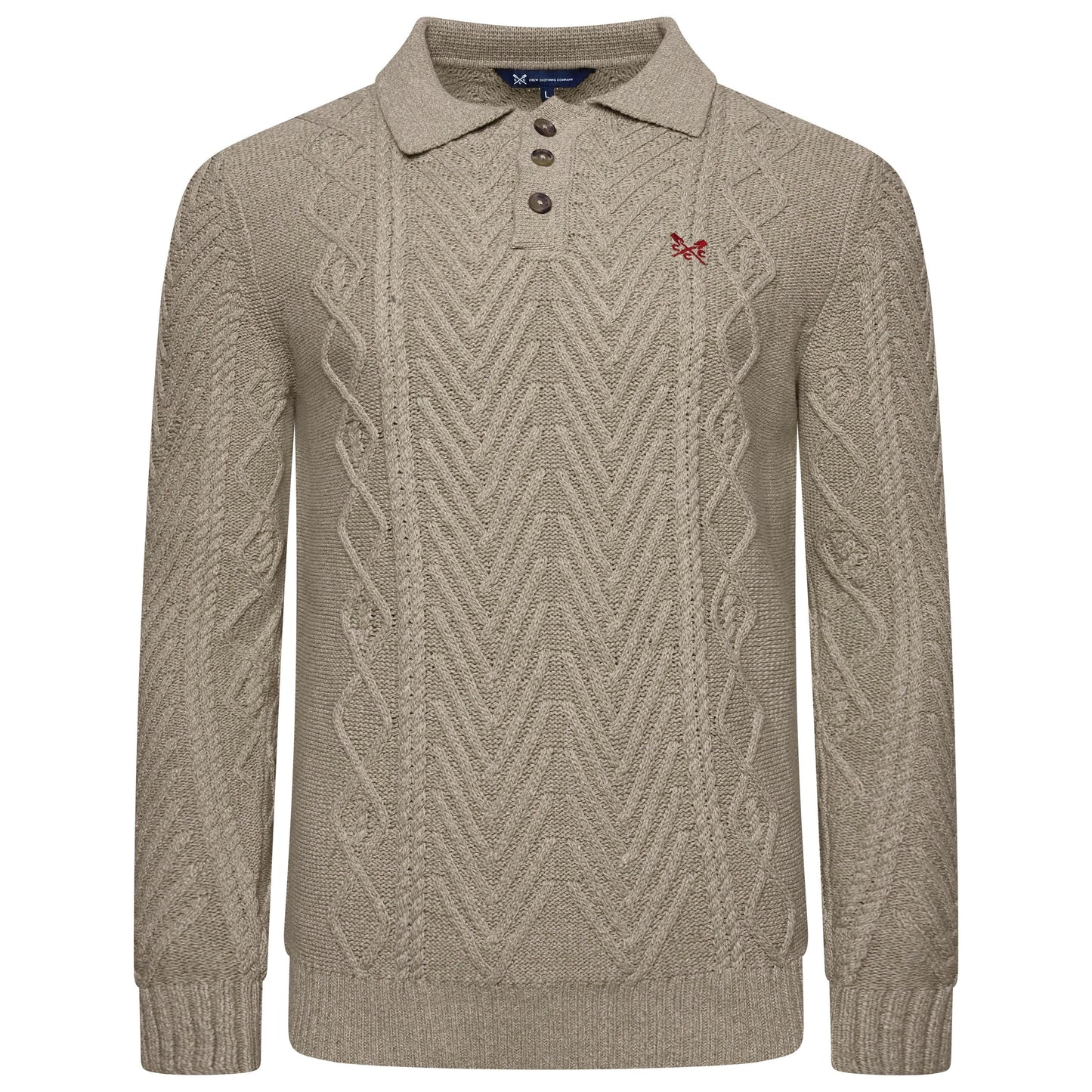 Crew Clothing Company Cable Knit Button Neck Jumper