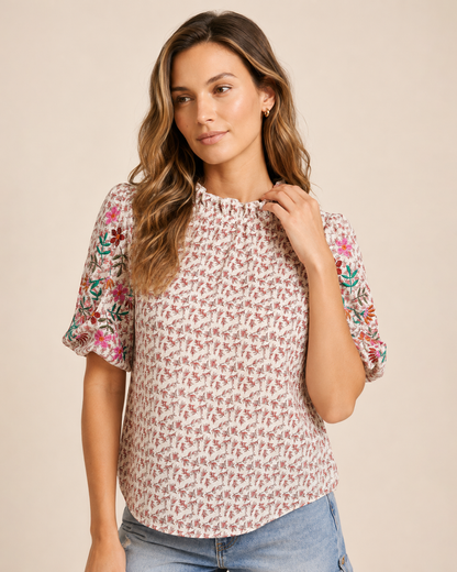 Casual Charm Short-Sleeve Patchwork Top
