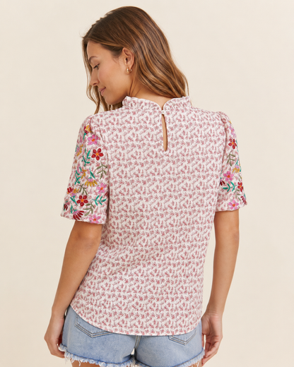 Casual Charm Short-Sleeve Patchwork Top