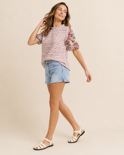 Casual Charm Short-Sleeve Patchwork Top