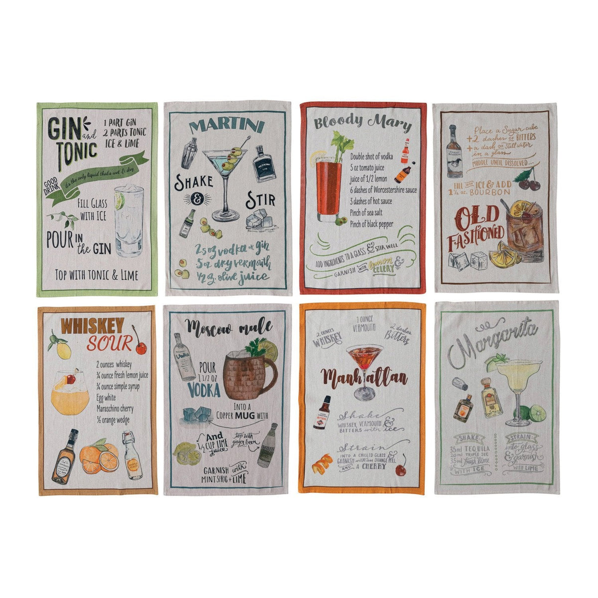 Cocktail Recipe Tea Towel - Select Style