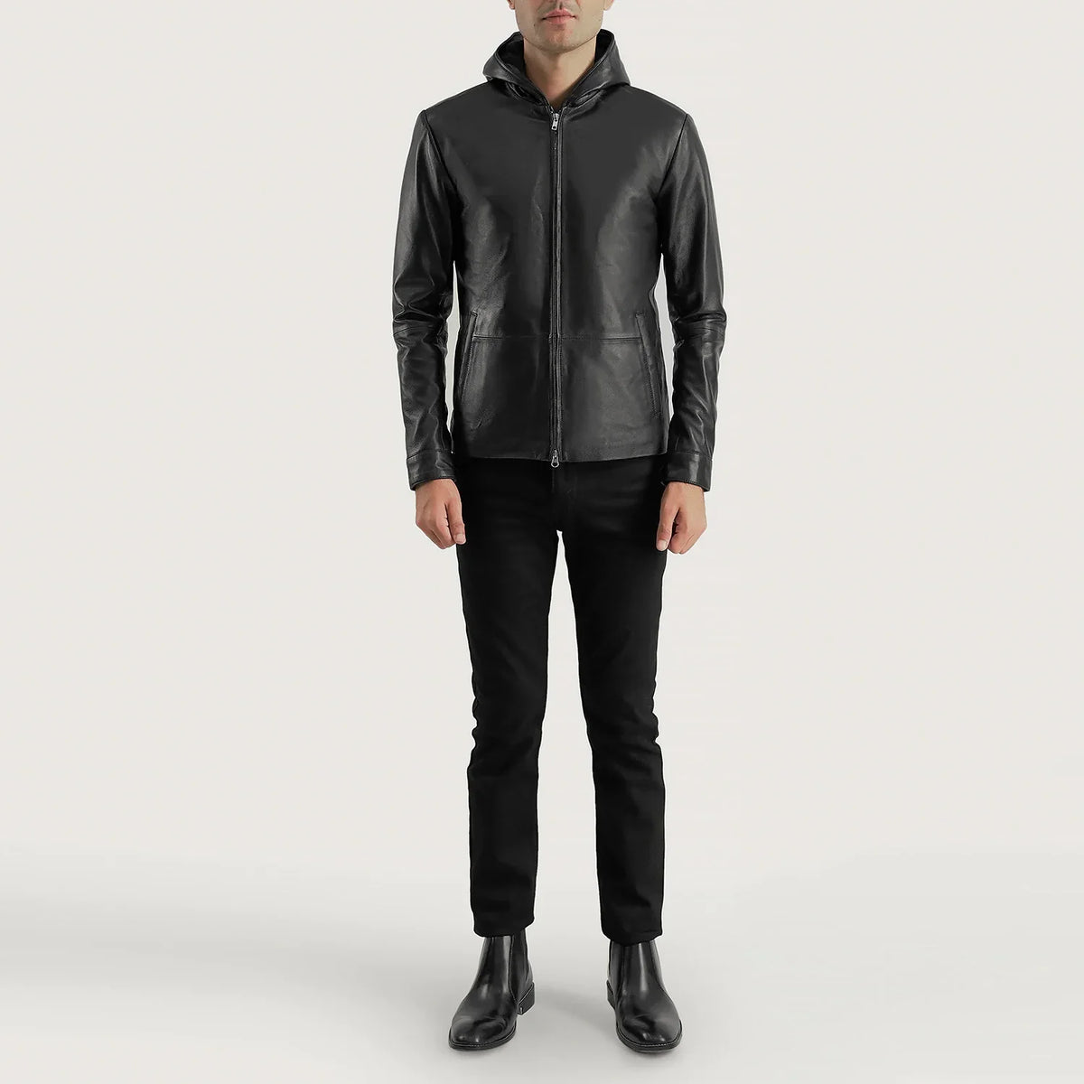 Andy Matte Black Hooded Leather Jacket