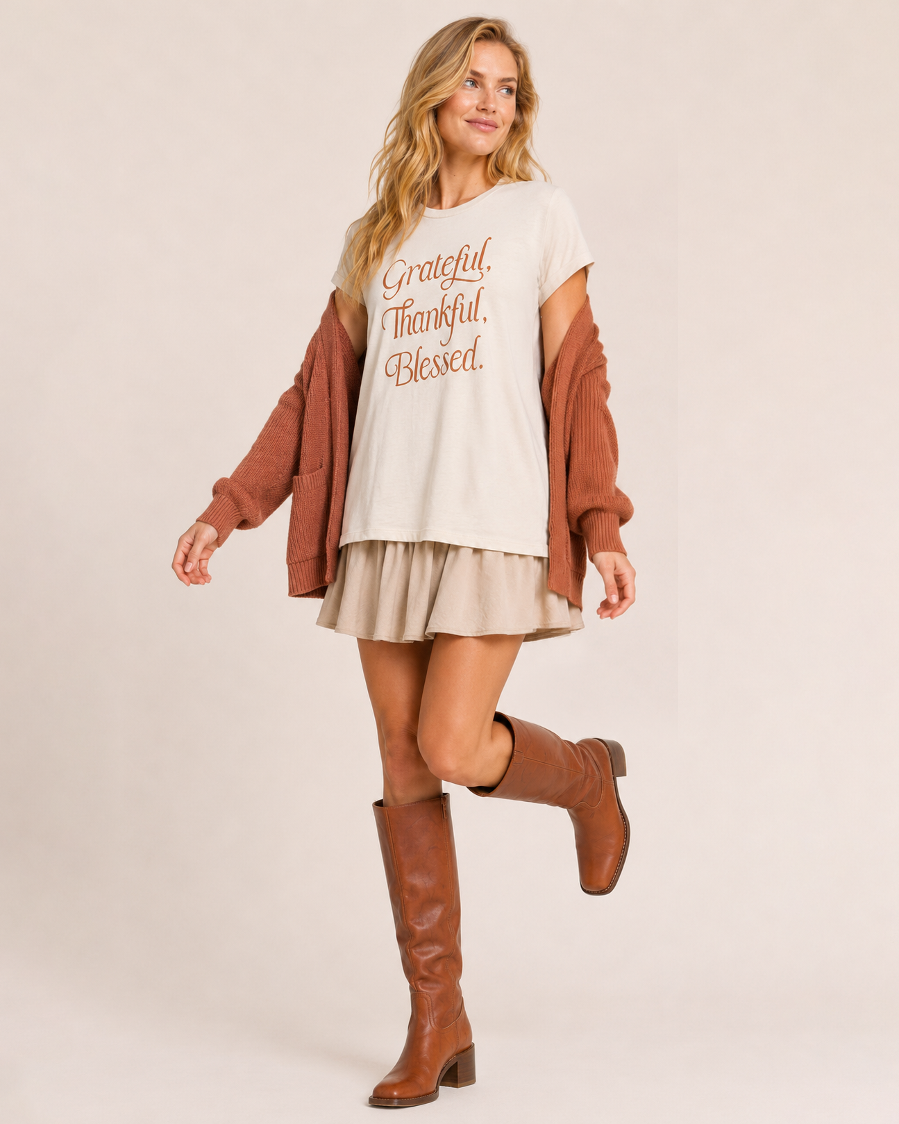 Grateful, Thankful, Blessed Graphic Tee in Cream