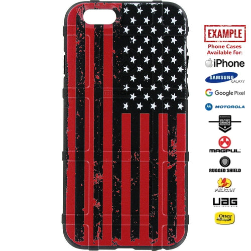 US American Flag Red Print on Black Custom Printed Case Design for Apple, Samsung, Google & Motorola Phone Models