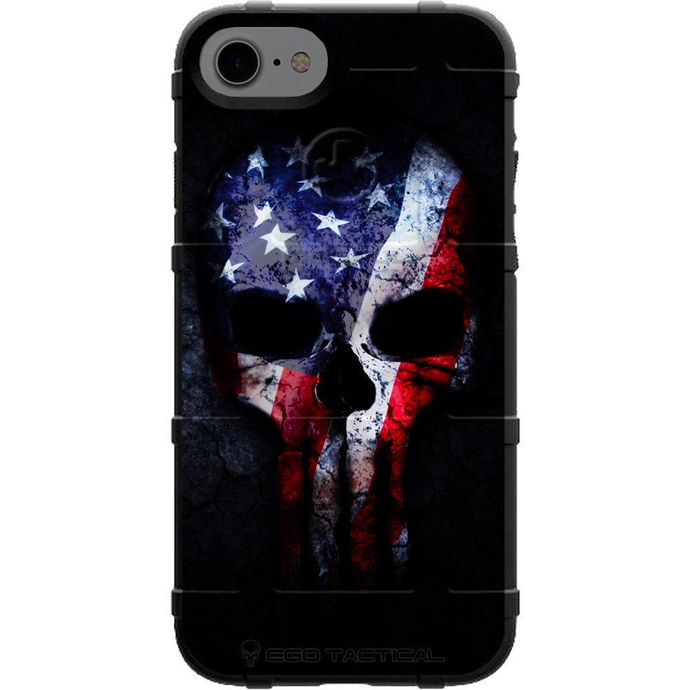 White Ghost Skull on Black Long Tooth USA Overlay Custom Printed Case Design for Apple, Samsung, Google & Motorola Phone Models