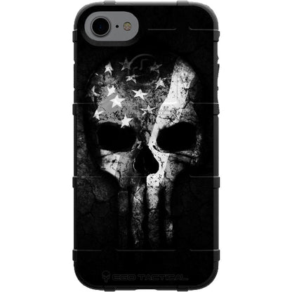 White Ghost Skull on Black Long Tooth USA Overlay Custom Printed Case Design for Apple, Samsung, Google & Motorola Phone Models