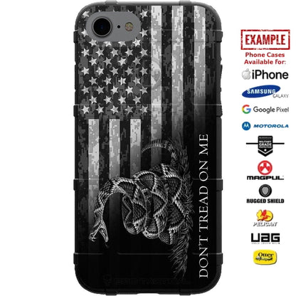 Don't Tread on Me Flag Black Camo Flag Rev Custom Printed Case Design for Apple, Samsung, Google & Motorola Phone Models