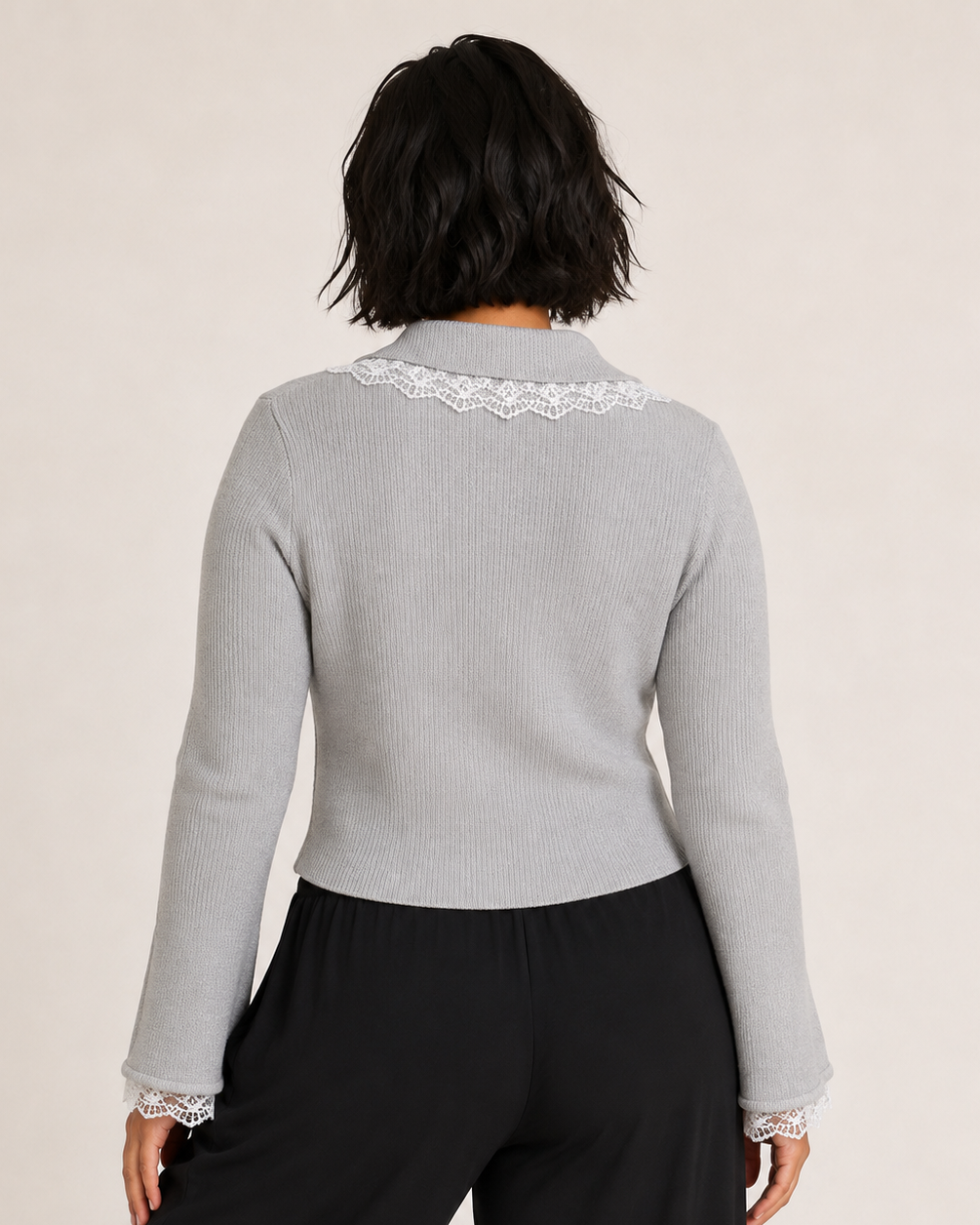 Lace Detail Flare Sleeve Knit Cardigan