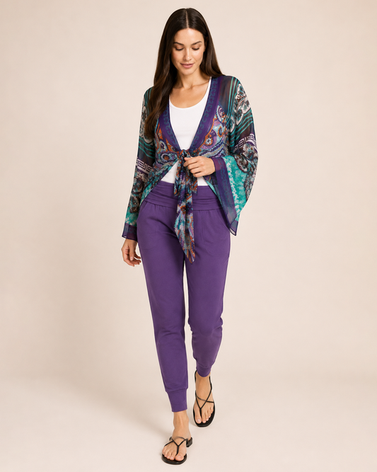 Live-In Foldover Waist Loggers in Eggplant