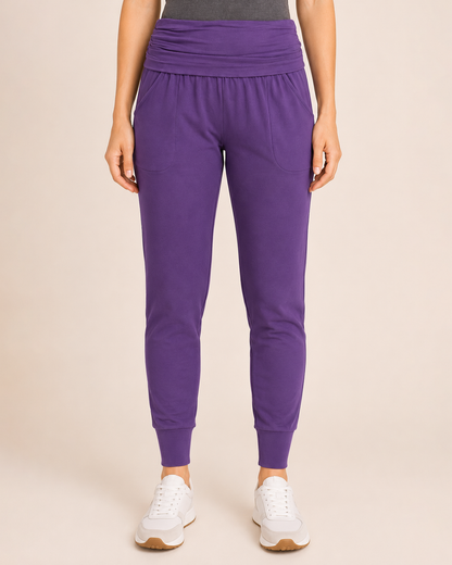 Live-In Foldover Waist Loggers in Eggplant