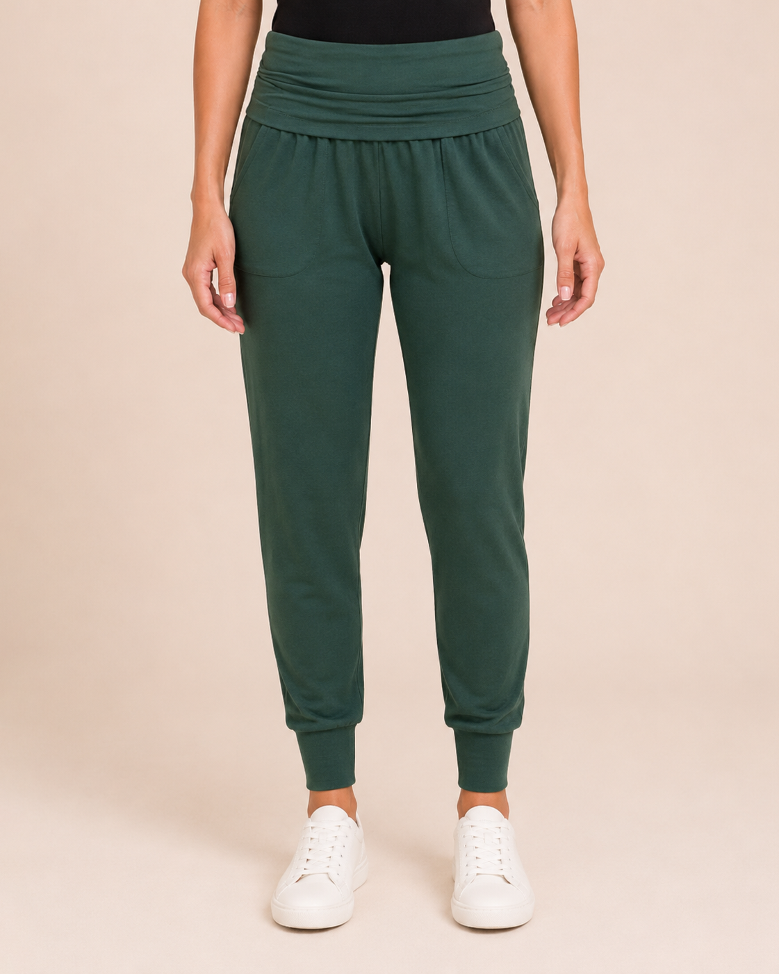 Live-In Foldover Waist Loggers in Hunter Green