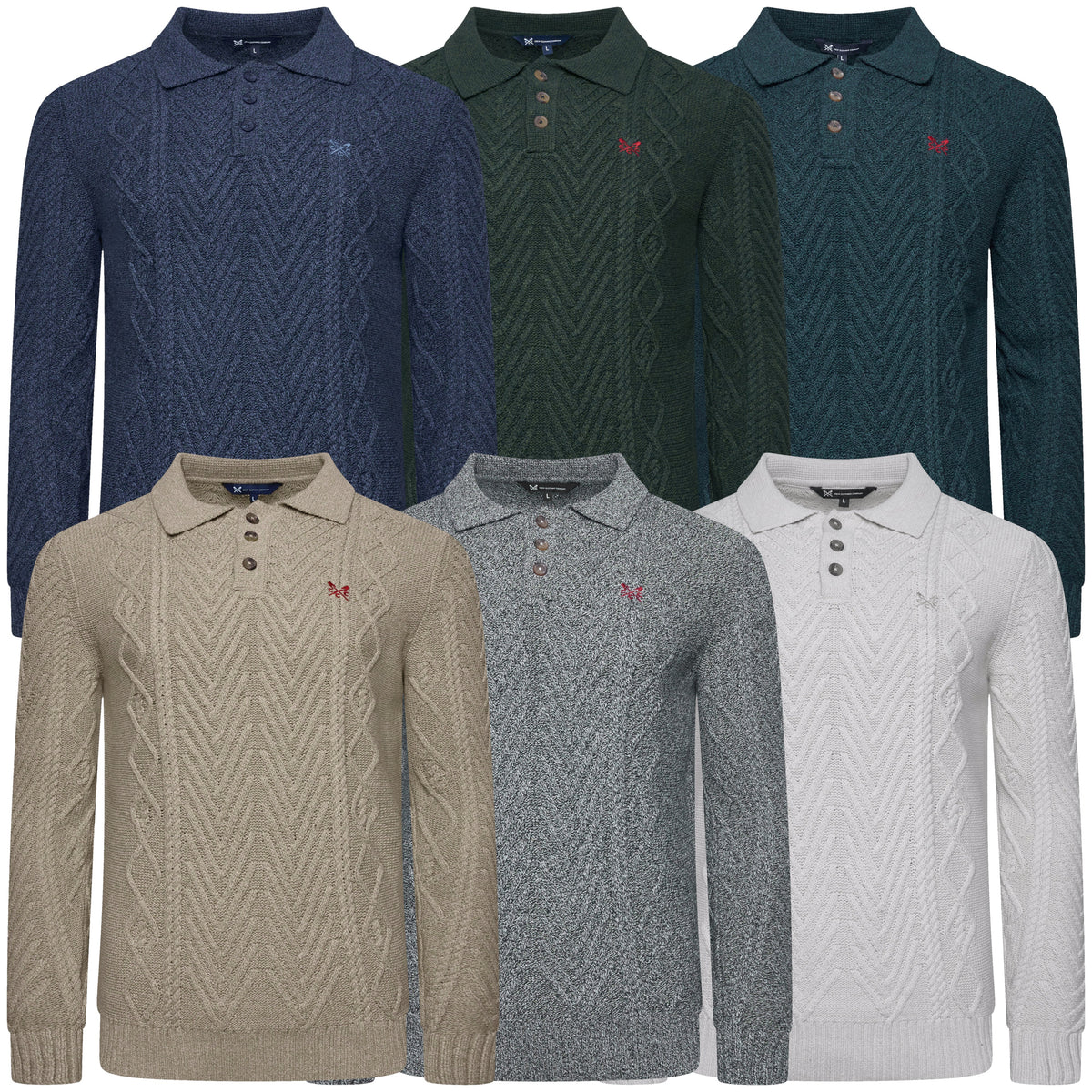 Crew Clothing Company Cable Knit Button Neck Jumper