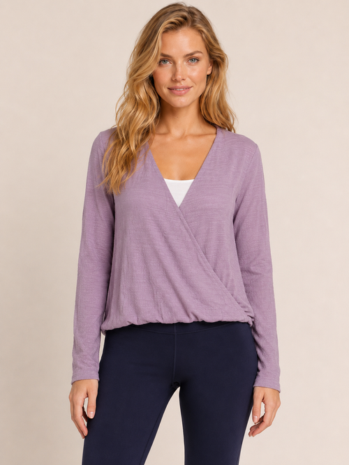 Relaxed Soft Drape Crossover Top in Lilac