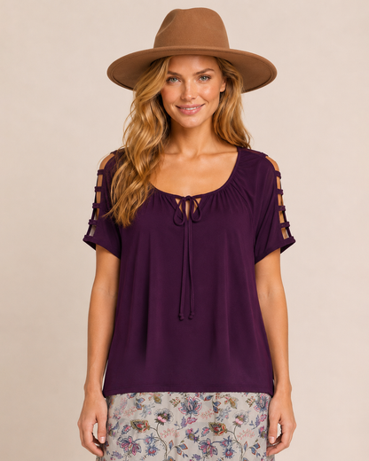 Simply Styled Tie Front Top in Plum
