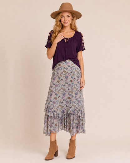 Simply Styled Tie Front Top in Plum