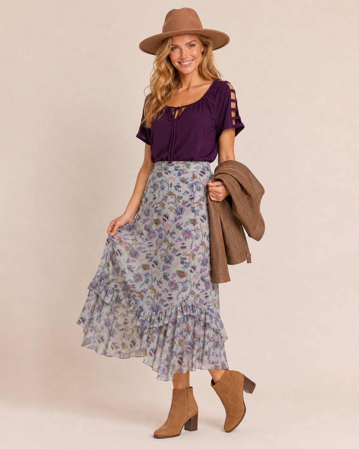 Simply Styled Tie Front Top in Plum