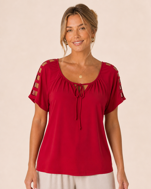 Simply Styled Tie Front Top in Red