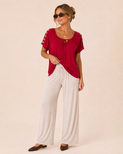 Simply Styled Tie Front Top in Red